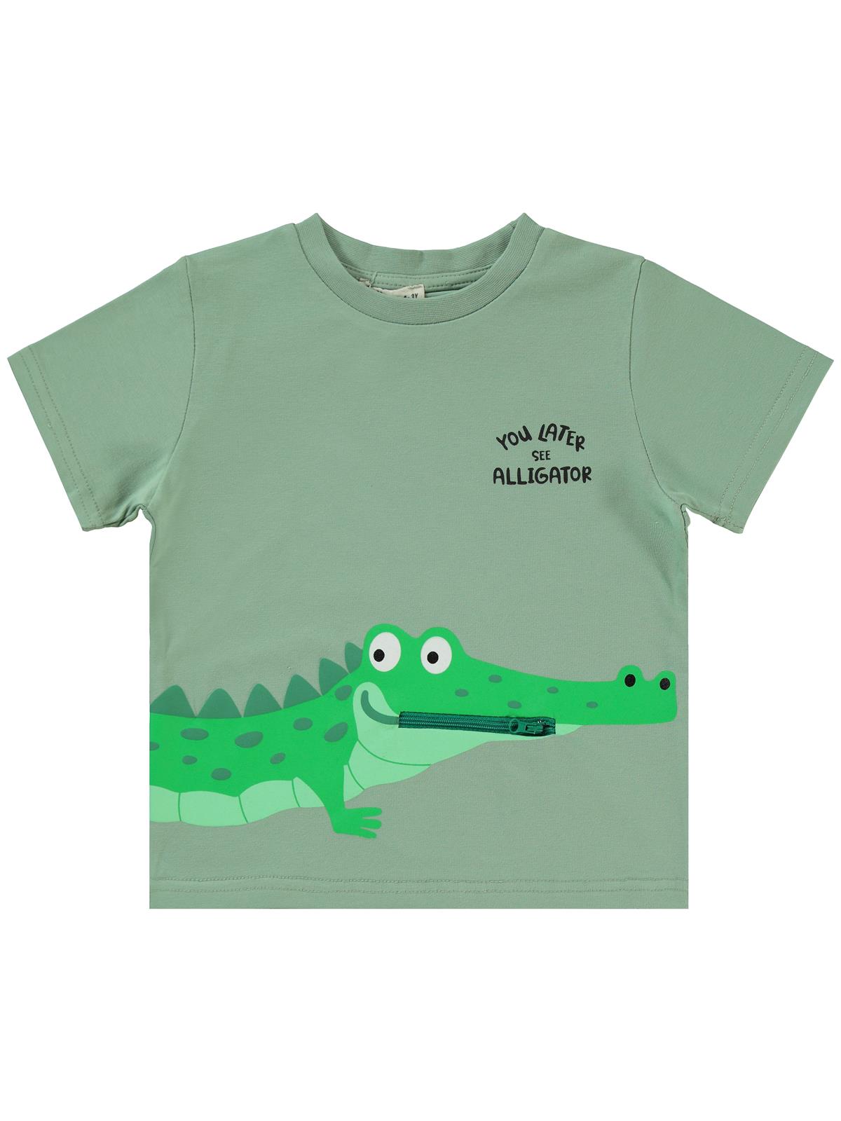 Civil Boys Timsah Baskılı 2-5 Yaş Tişört - Haki