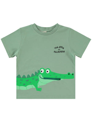 Civil Boys Timsah Baskılı 2-5 Yaş Tişört - Haki