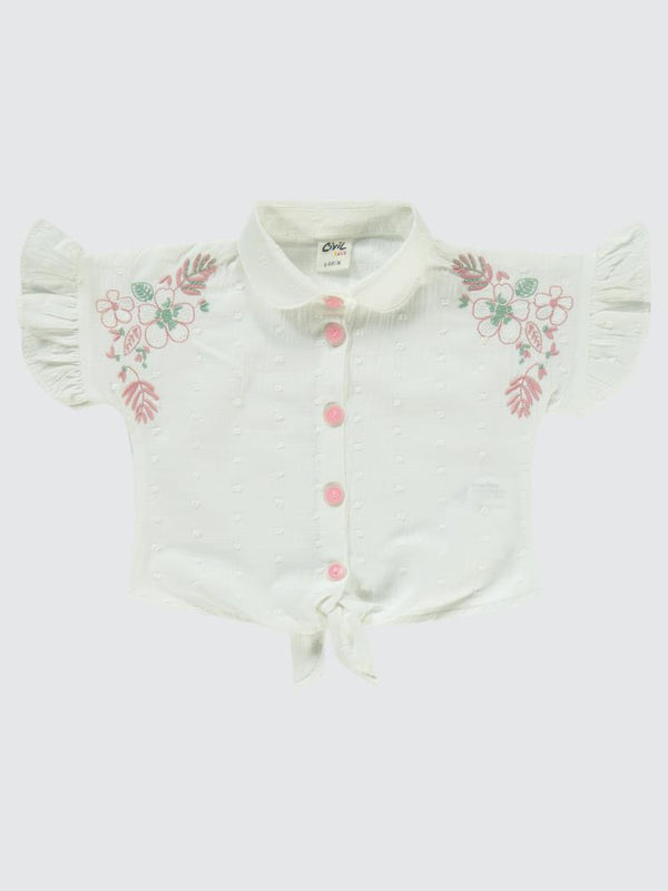 Civil Baby Omuz Çiçek Nakışlı 6-18 Ay Takım - Ekru