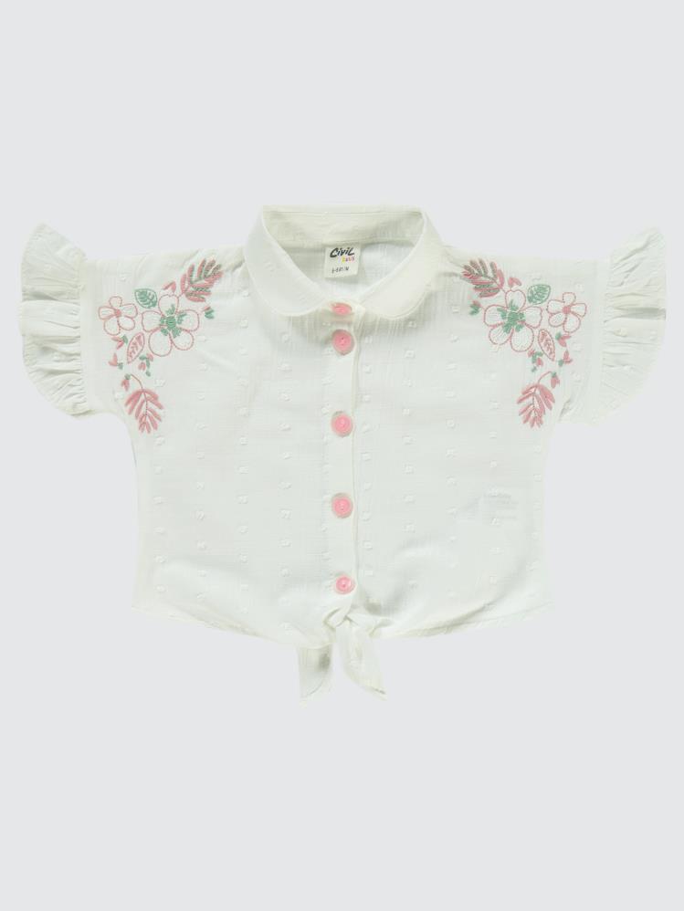 Civil Baby Omuz Çiçek Nakışlı 6-18 Ay Takım - Ekru