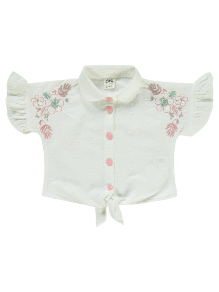 Civil Baby Omuz Çiçek Nakışlı 6-18 Ay Takım - Ekru