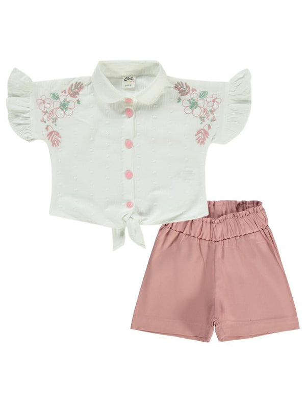 Civil Baby Omuz Çiçek Nakışlı 6-18 Ay Takım - Ekru