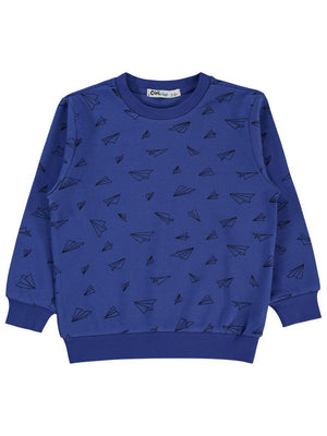 Civil Boys Kağıt Uçak Baskılı 2-5 Yaş Sweatshirt - Mavi