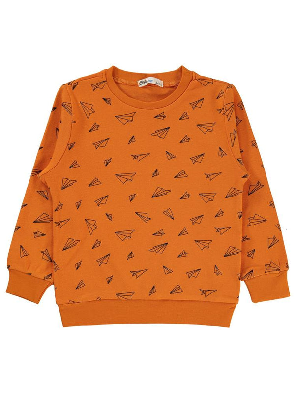 Civil Boys Kağıt Uçak Baskılı 2-5 Yaş Sweatshirt - Turuncu