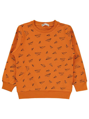 Civil Boys Kağıt Uçak Baskılı 2-5 Yaş Sweatshirt - Turuncu