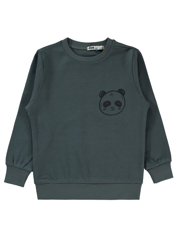 Civil Boys Panda Baskılı 2-5 Yaş Sweatshirt - Gri