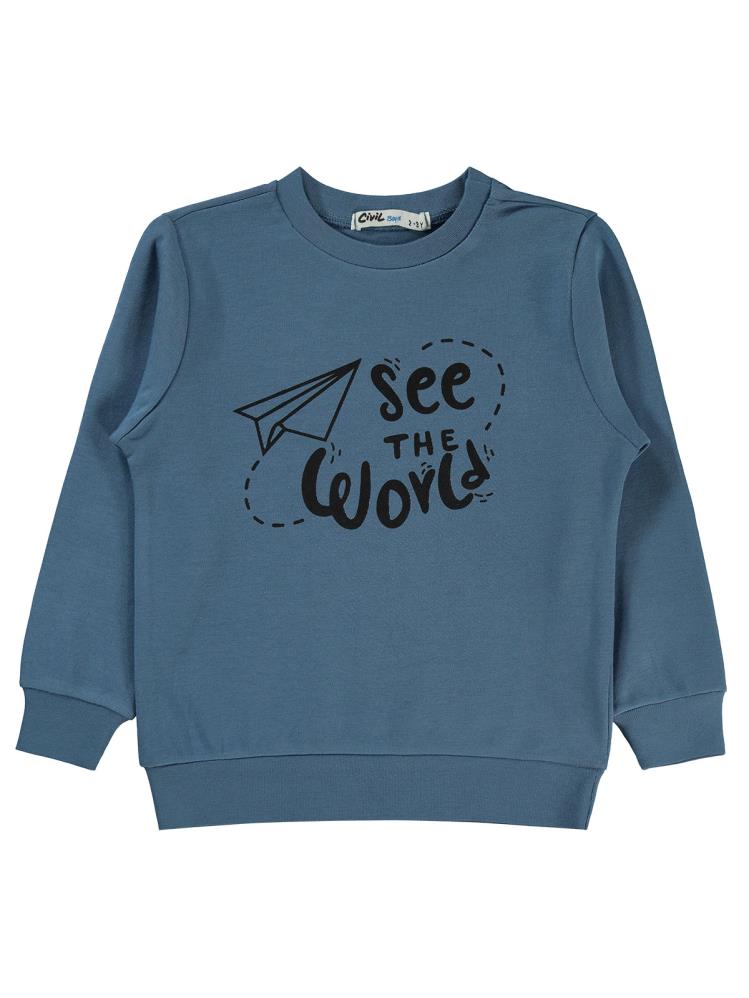 Civil Boys See The Baskılı 2-5 Yaş Sweatshirt - Mavi