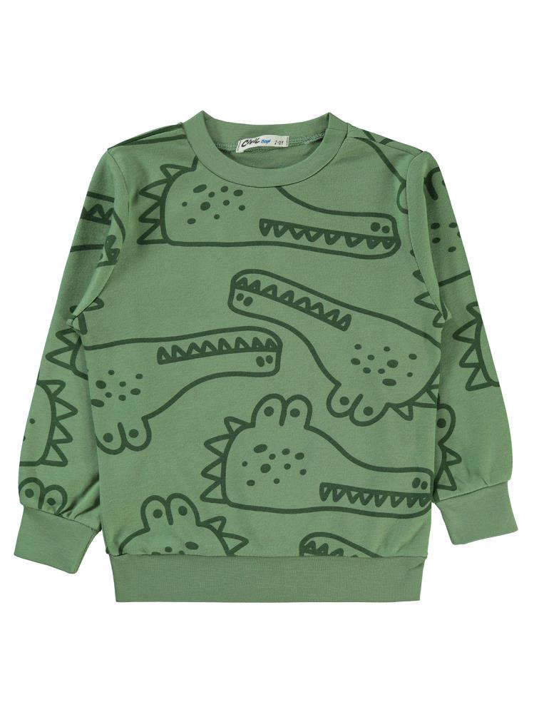 Civil Boys Empirme Timsah Baskılı 2-5 Yaş Sweatshirt - Haki