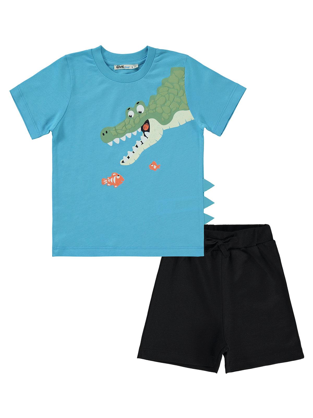 Civil Boys Timsah Balık Baskılı 2-5 Yaş Takım - Mavi