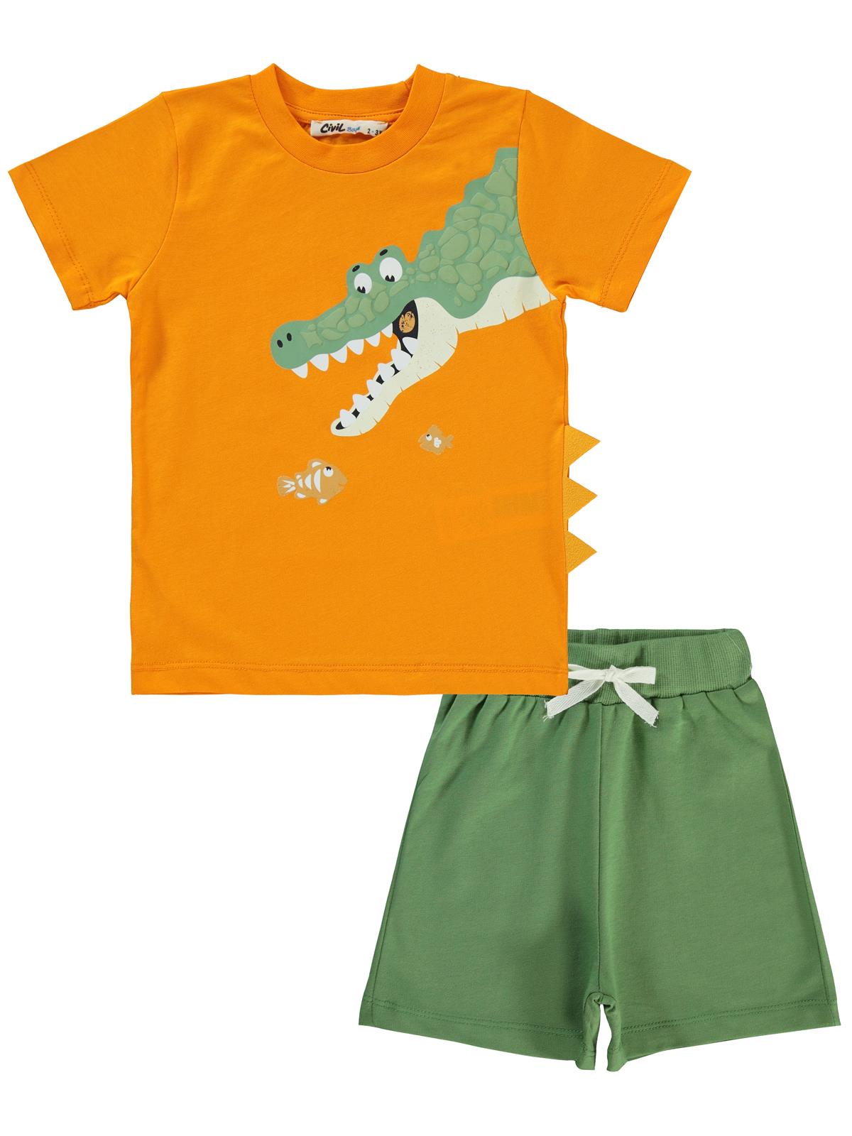 Civil Boys Timsah Balık Baskılı 2-5 Yaş Takım - Turuncu