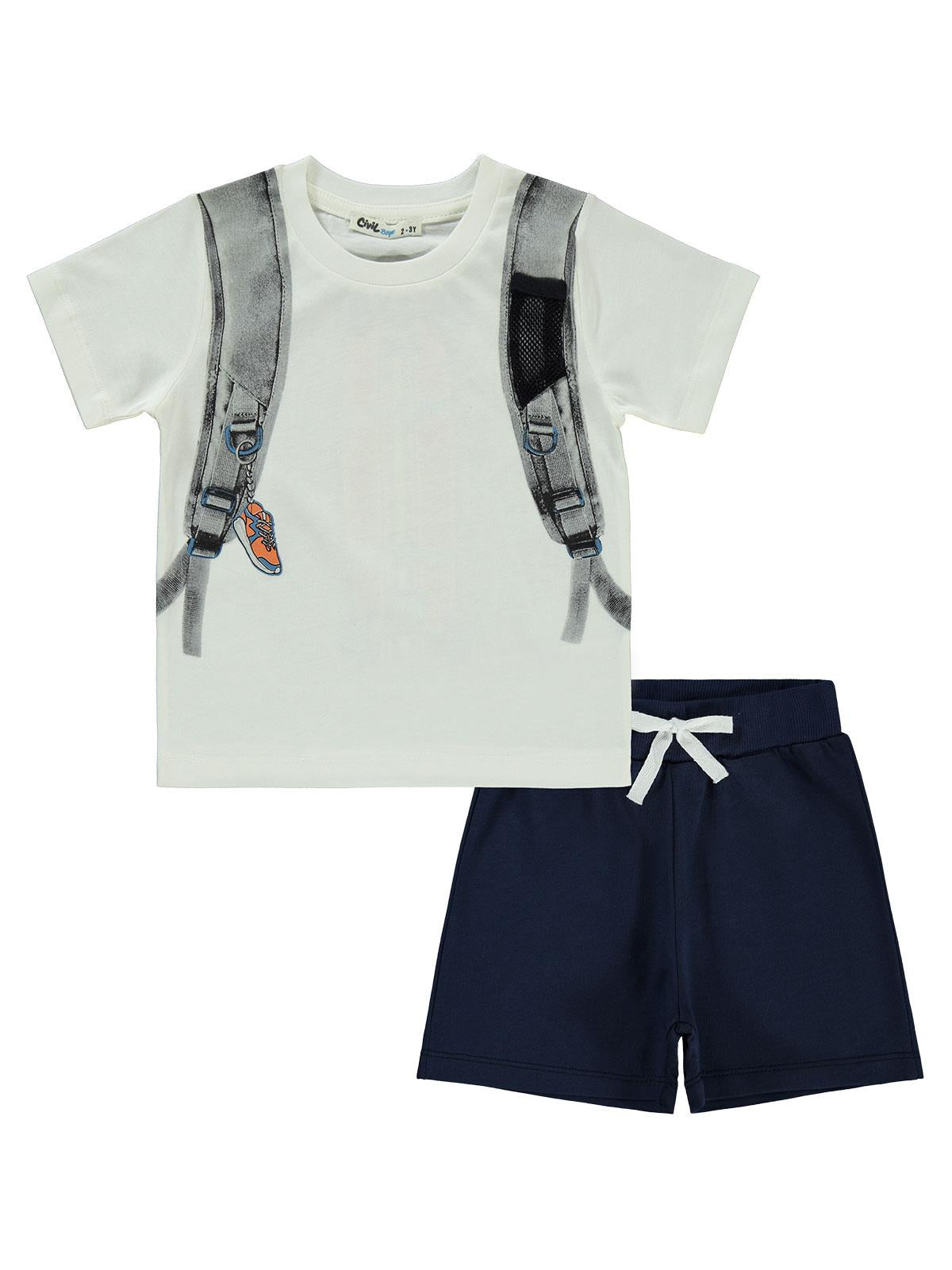 Civil Boys Çanta Baskılı 2-5 Yaş Takım - Ekru