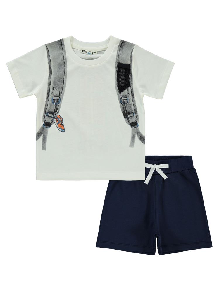 Civil Boys Çanta Baskılı 2-5 Yaş Takım - Ekru