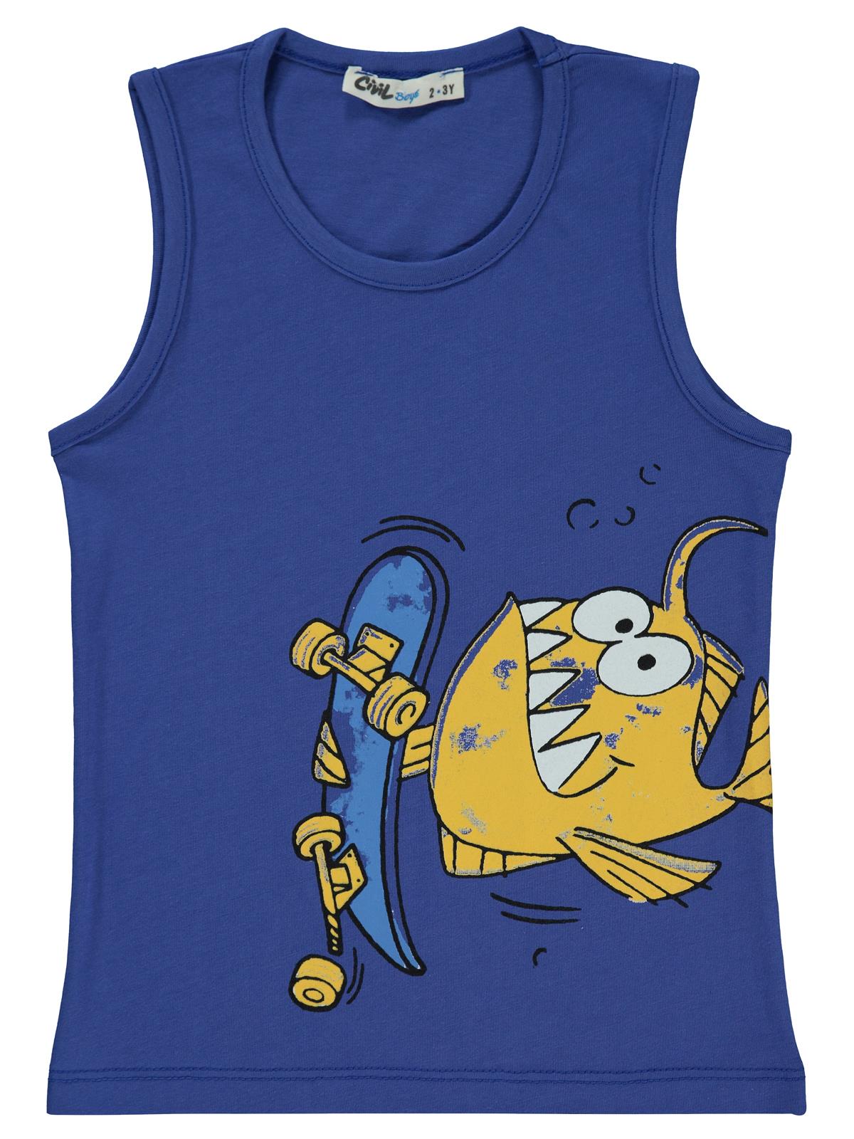 Civil Boys Kaykay Pirana Baskılı 2-5 Yaş Tişört - Mavi