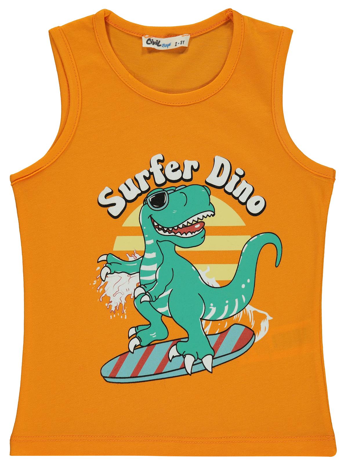 Civil Boys Surfer Dino Baskılı 2-5 Yaş Tişört - Turuncu