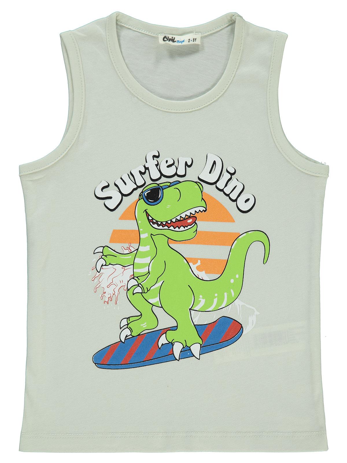 Civil Boys Surfer Dino Baskılı 2-5 Yaş Tişört - Gri
