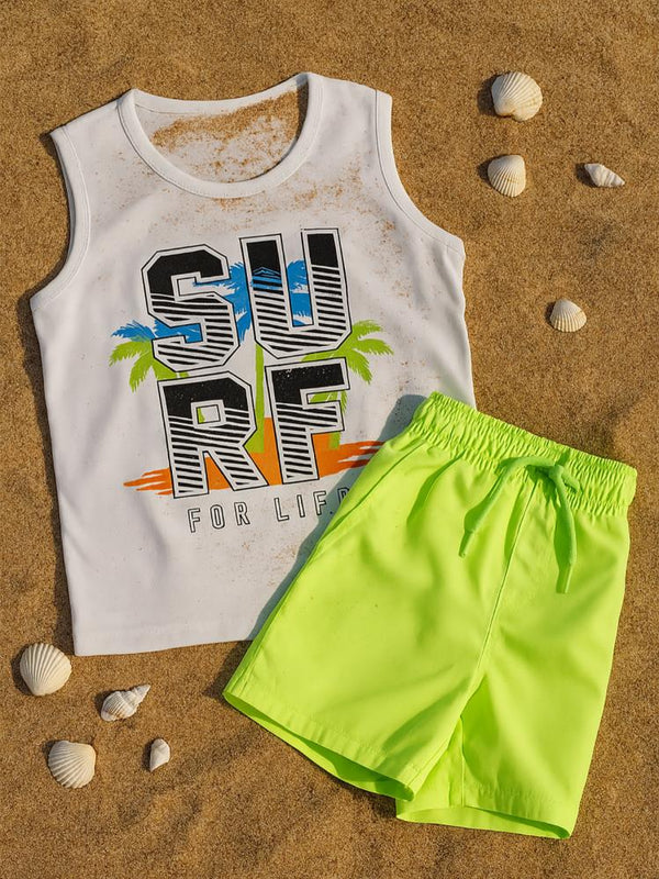 Civil Boys Surf Palmiye Baskılı 6-9 Yaş Tişört - Beyaz