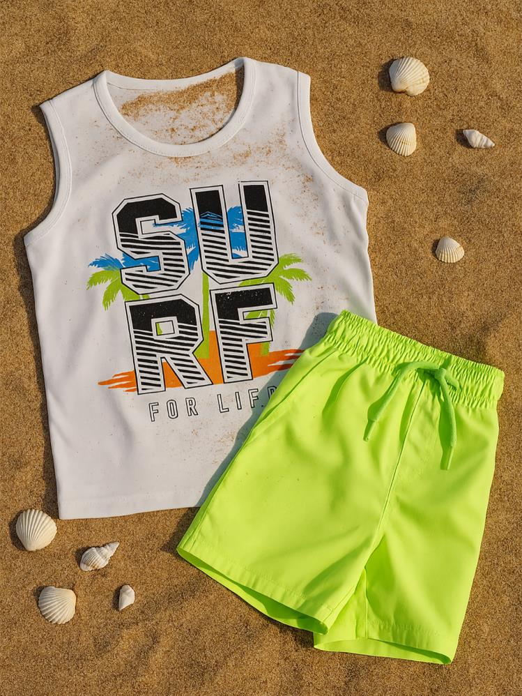 Civil Boys Surf Palmiye Baskılı 6-9 Yaş Tişört - Beyaz