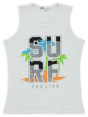 Civil Boys Surf Palmiye Baskılı 6-9 Yaş Tişört - Beyaz