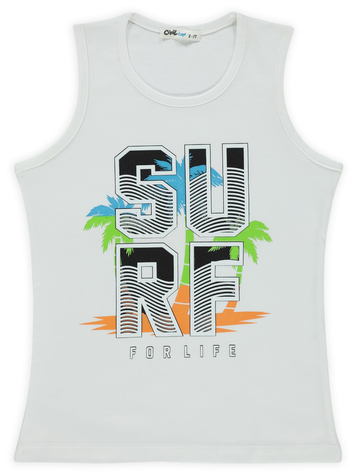 Civil Boys Surf Palmiye Baskılı 6-9 Yaş Tişört - Beyaz