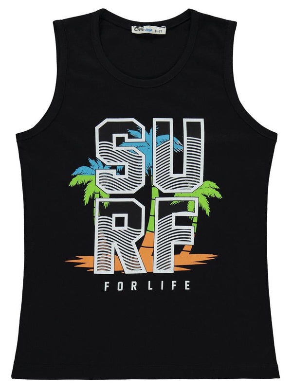 Civil Boys Surf Palmiye Baskılı 6-9 Yaş Tişört - Siyah
