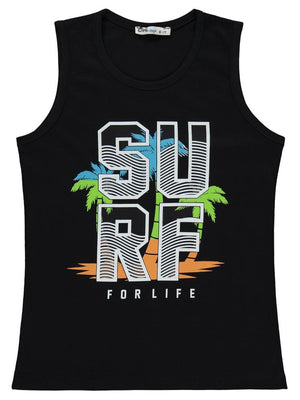 Civil Boys Surf Palmiye Baskılı 6-9 Yaş Tişört - Siyah
