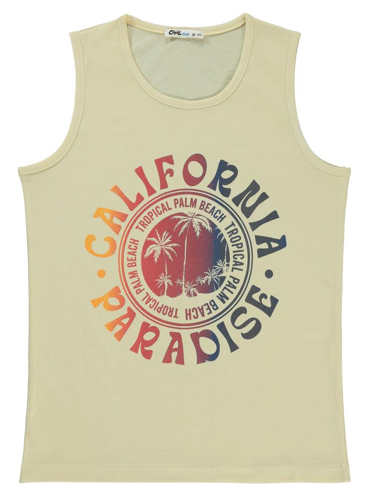Civil Boys Calıfornıa Baskılı 10-13 Yaş Tişört - Bej