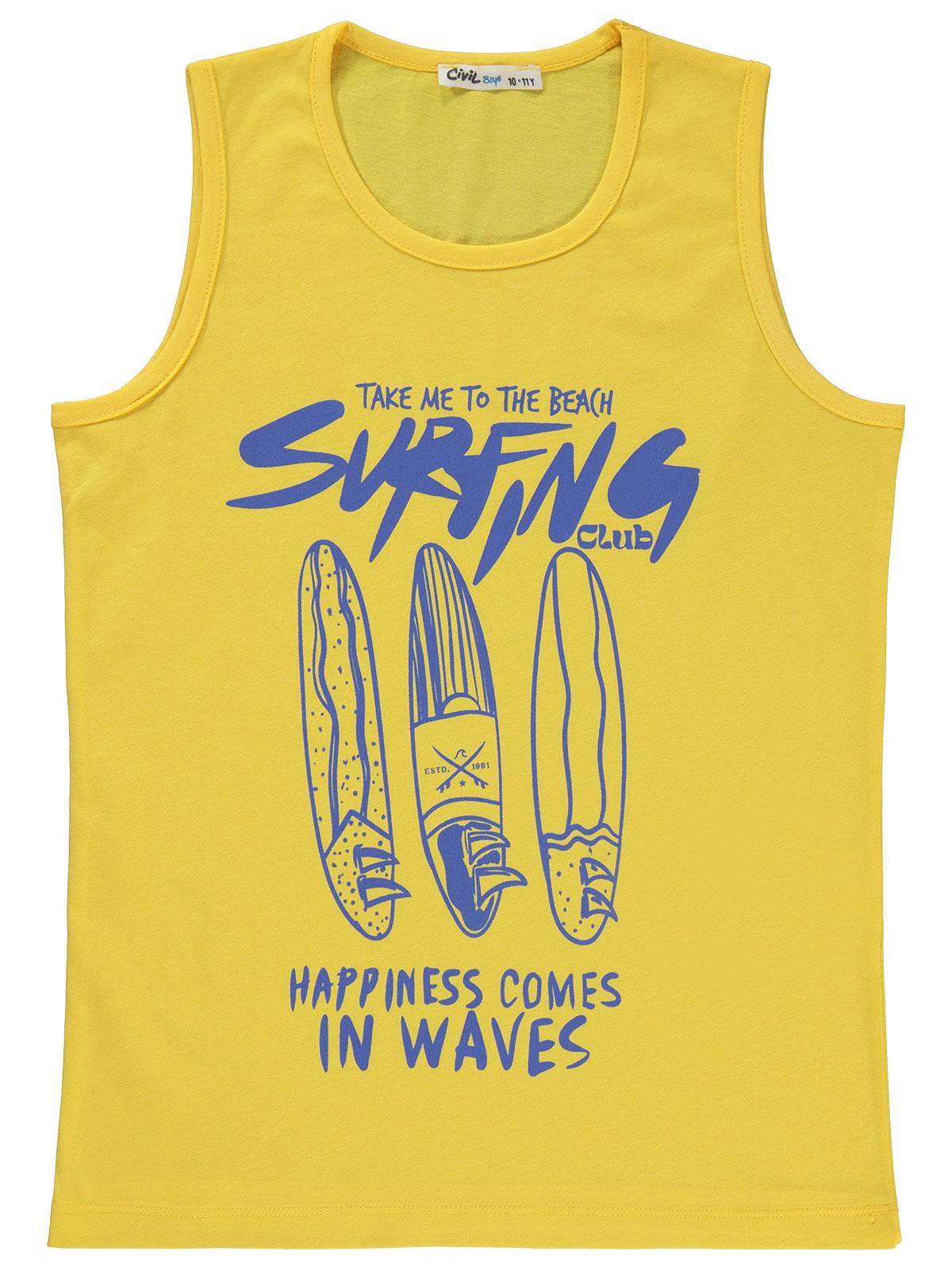 Civil Boys Surfıng Baskılı 10-13 Yaş Tişört - Sarı