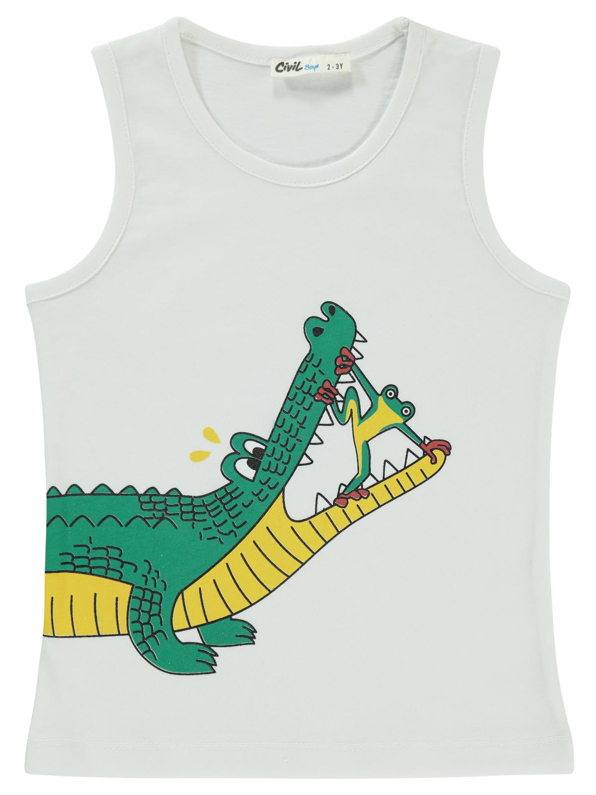 Civil Boys Timsah Baskılı 2-5 Yaş Tişört - Beyaz
