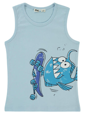 Civil Boys Kaykay Pirana Baskılı 2-5 Yaş Tişört - Mavi