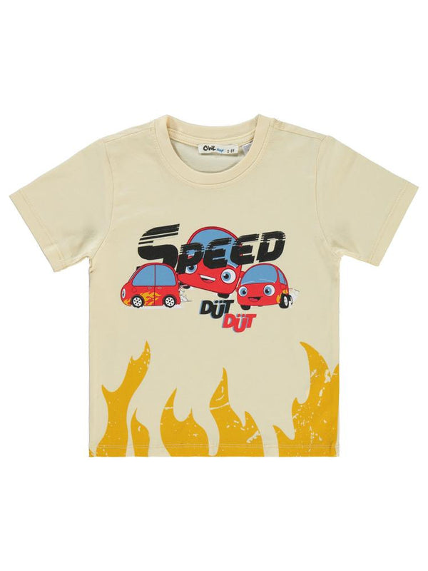 Civil Boys Speed Baskılı 2-5 Yaş Tişört - Bej
