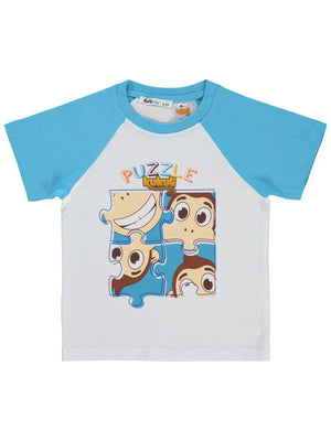 Civil Boys Kukuli Puzzle Baskılı 2-5 Yaş Tişört - Beyaz