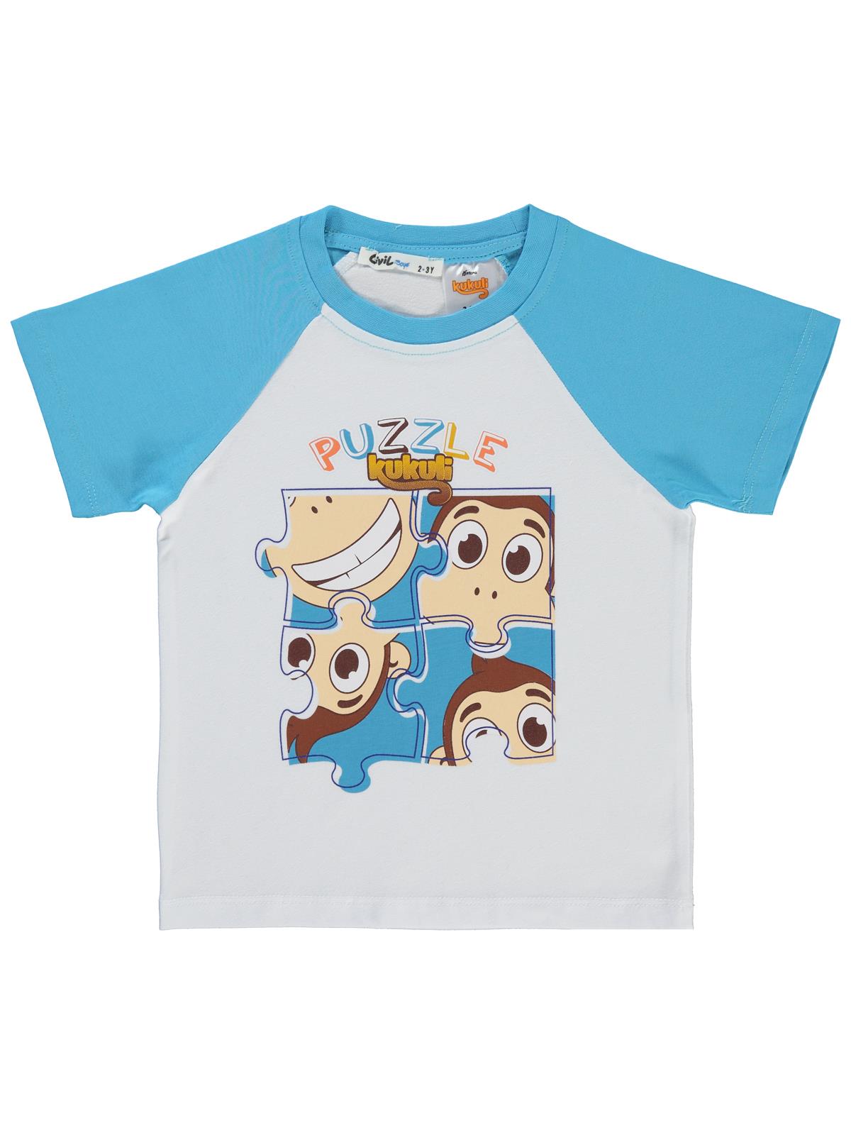 Civil Boys Kukuli Puzzle Baskılı 2-5 Yaş Tişört - Beyaz