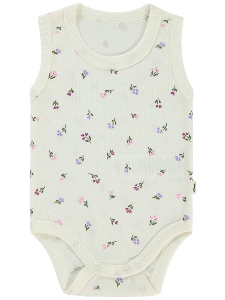 Civil Baby Çiçek Baskılı 1-36 Ay Çıtçıtlı Badi - Ekru