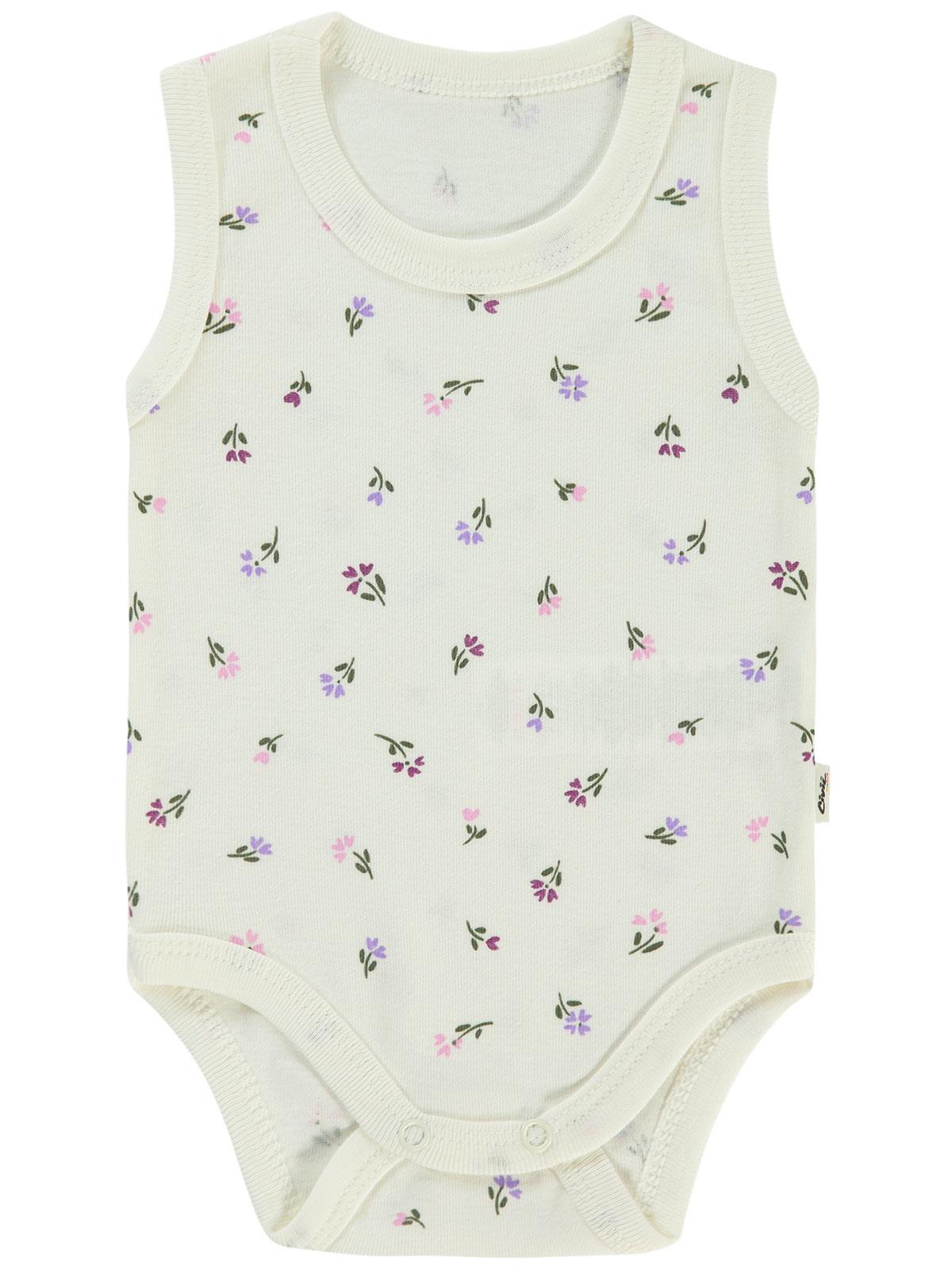 Civil Baby Çiçek Baskılı 1-36 Ay Çıtçıtlı Badi - Ekru