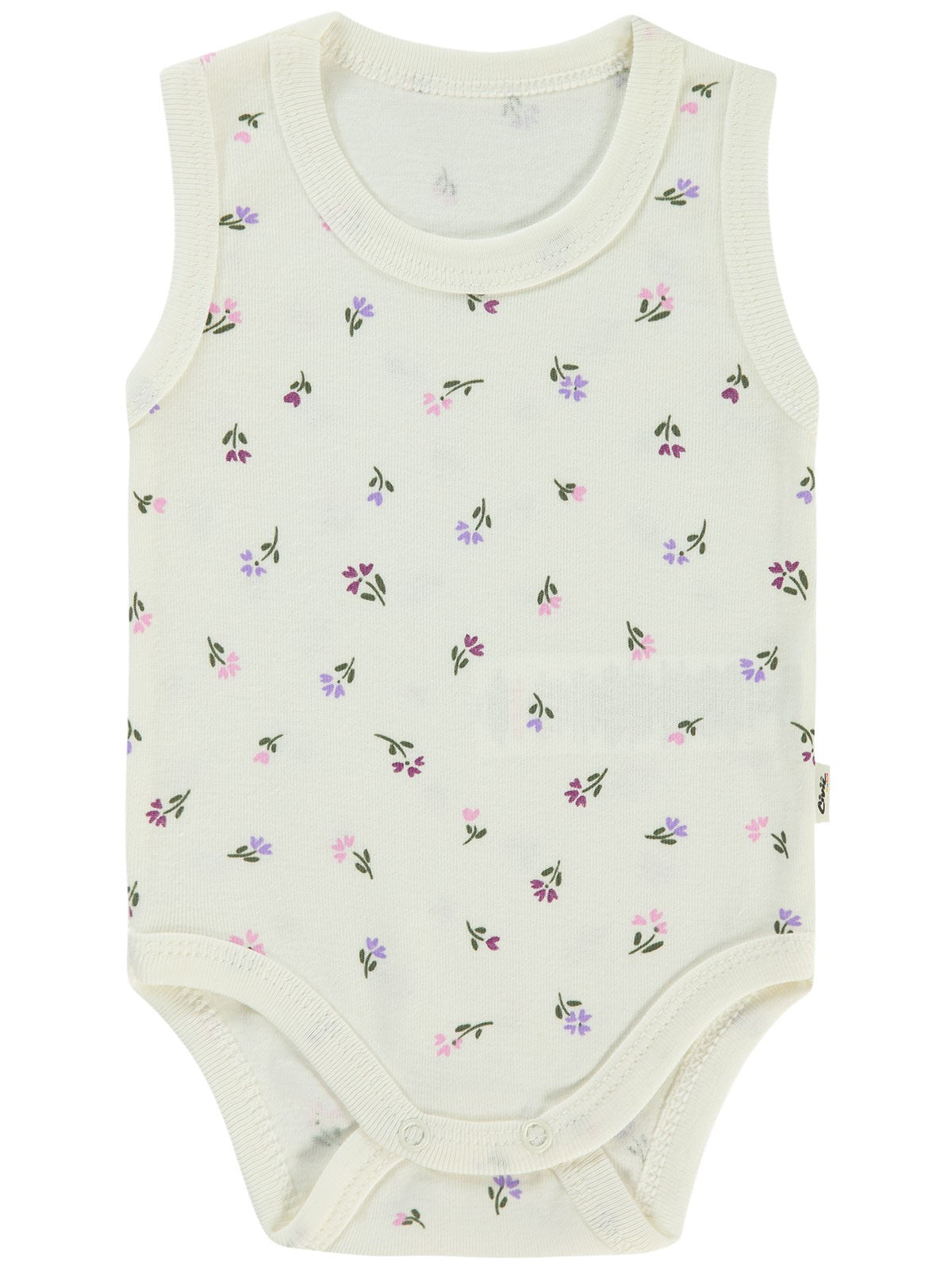 Civil Baby Çiçek Baskılı 1-36 Ay Çıtçıtlı Badi - Ekru