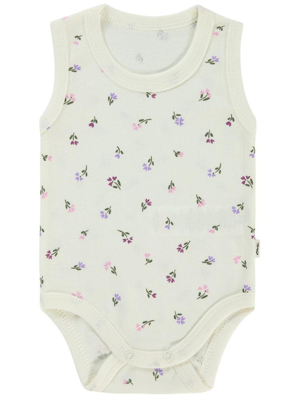 Civil Baby Çiçek Baskılı 0-3 Yaş Çıtçıtlı Badi - Ekru