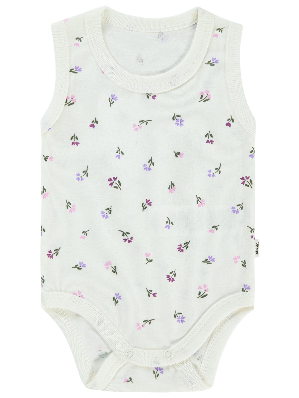 Civil Baby Çiçek Baskılı 1-36 Ay Çıtçıtlı Badi - Ekru