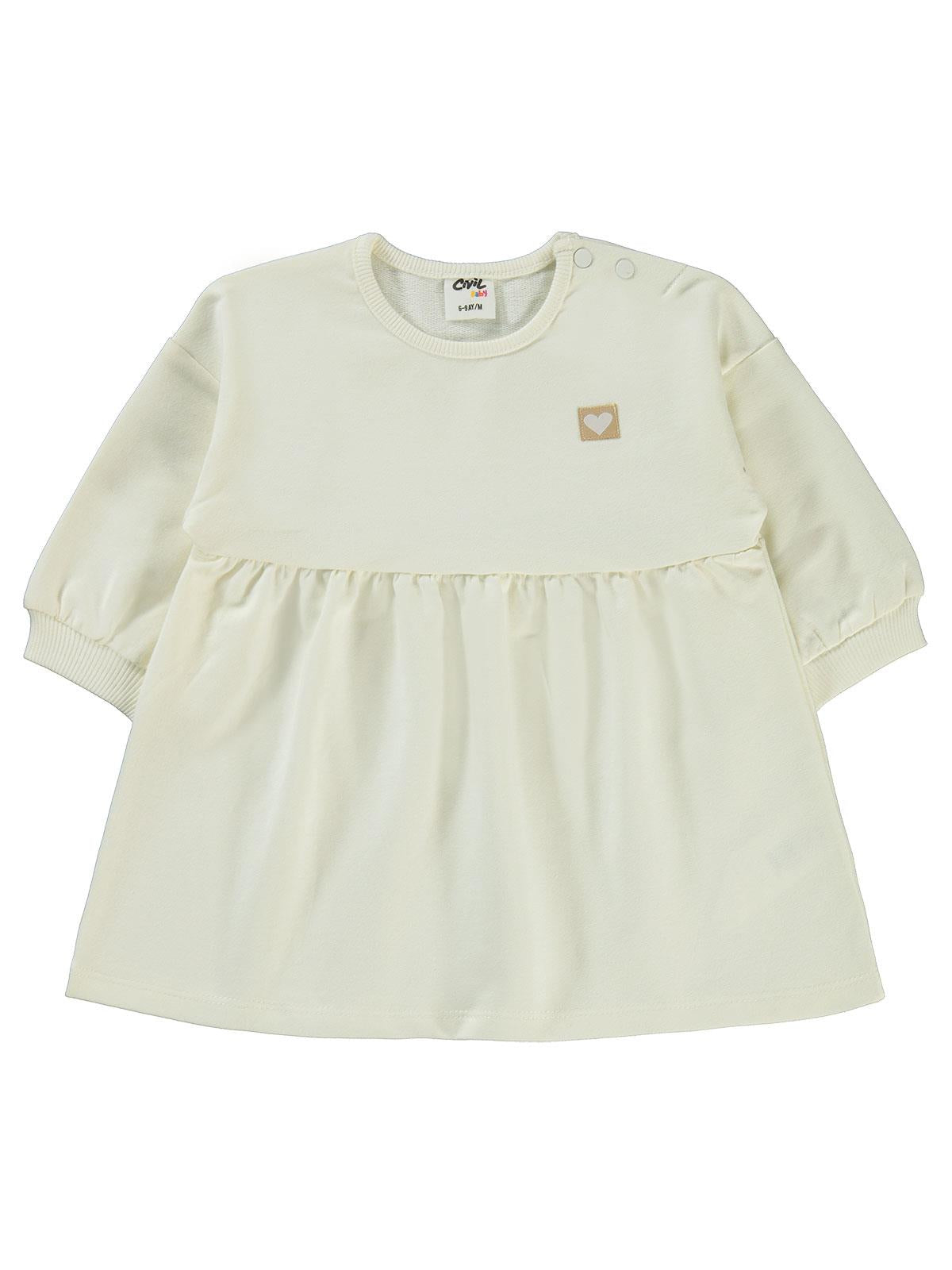 Civil Baby Civil Basic Kalp Etiketli 6-18 Ay Elbise - Ekru