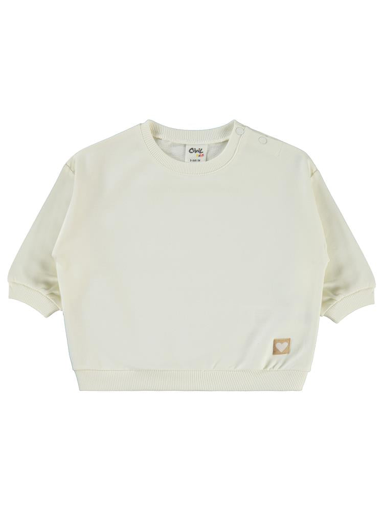 Civil Baby Civil Basic Kalp Etiketli 6-18 Ay Sweatshirt - Ekru