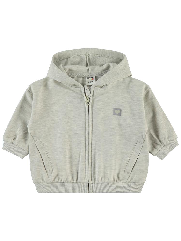 Civil Baby Civil Basic Kalp Etiketli Kapüşonlu 6-18 Ay Hırka - Gri