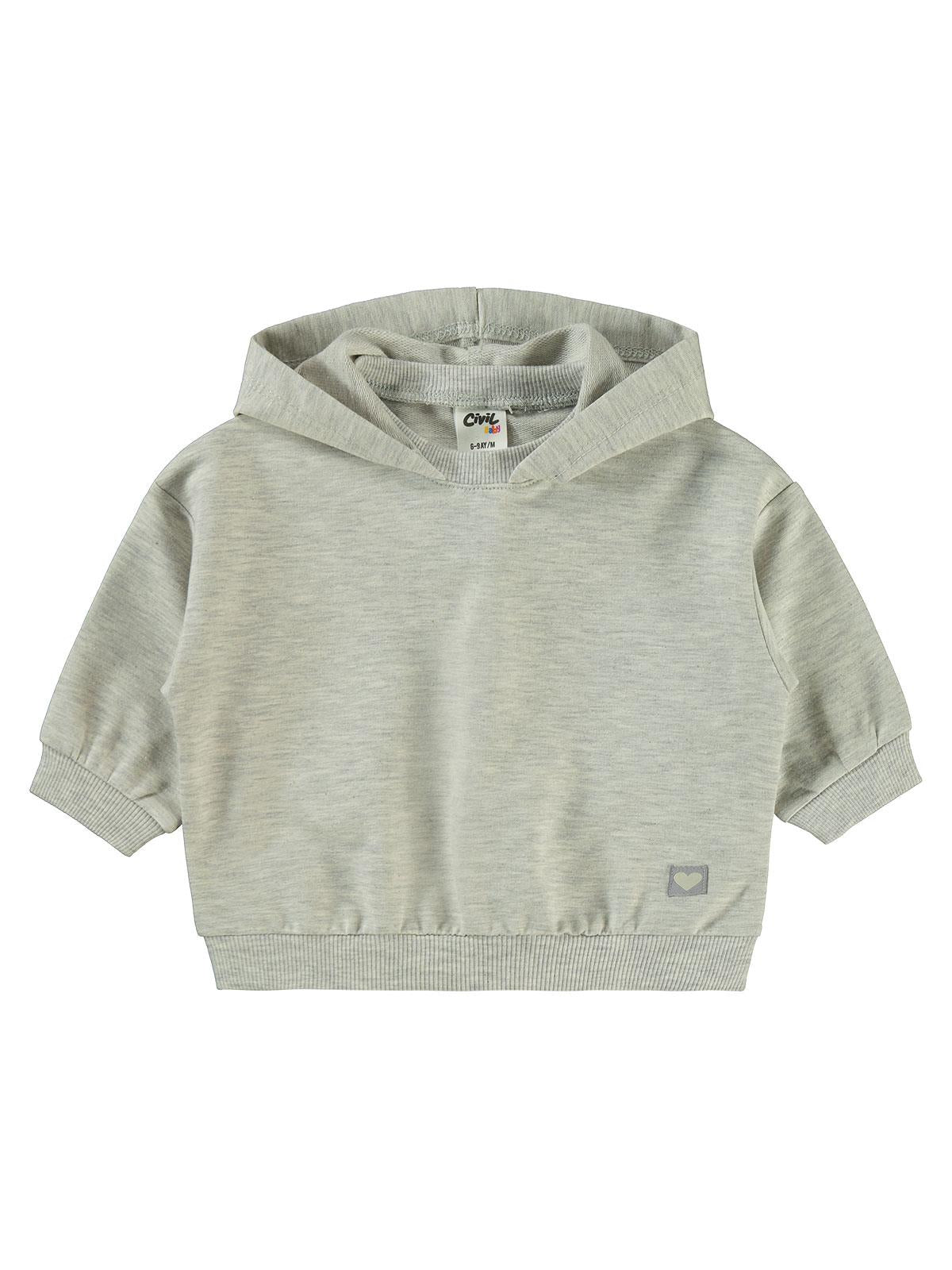 Civil Baby Civil Basic Kalp Etiketli Kapüşonlu 6-18 Ay Sweatshirt  - Gri