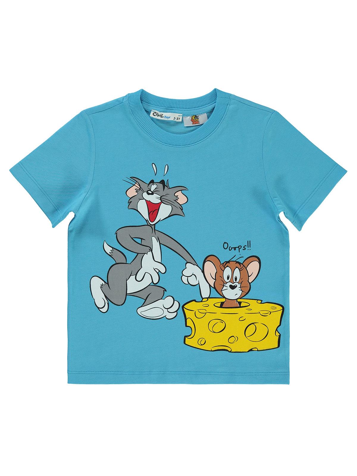 Tom And Jerry Baskılı 2-5 Yaş Tişört - Mavi