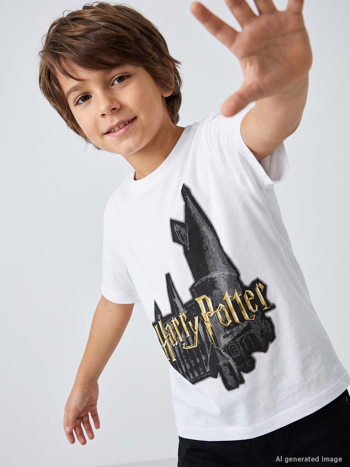 Harry Potter Baskılı  6-9 Yaş Tişört - Beyaz