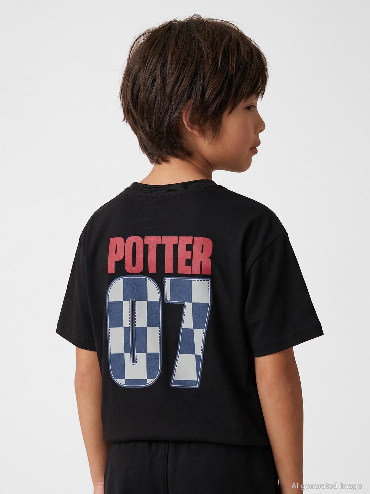 Harry Potter 07 Baskılı 6-9 Yaş Tişört - Siyah