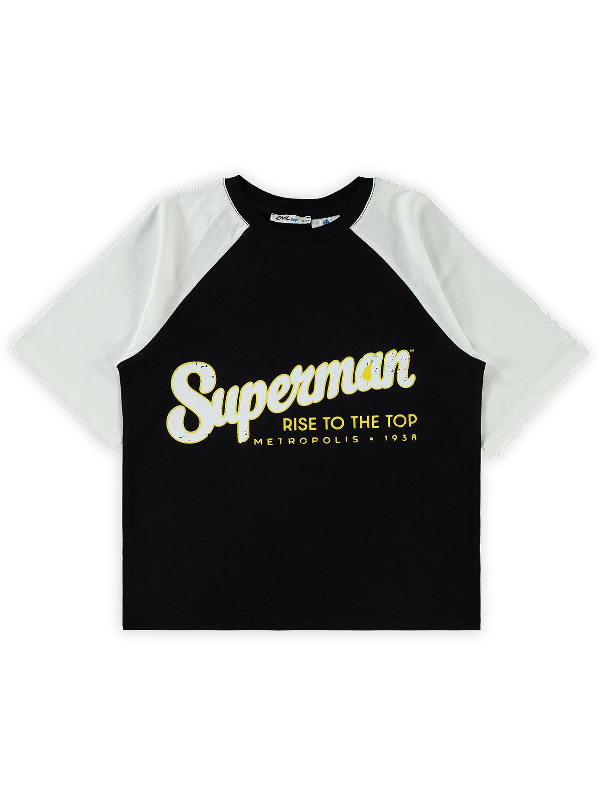 Süperman Baskılı 10-13 Yaş Tişört - Siyah