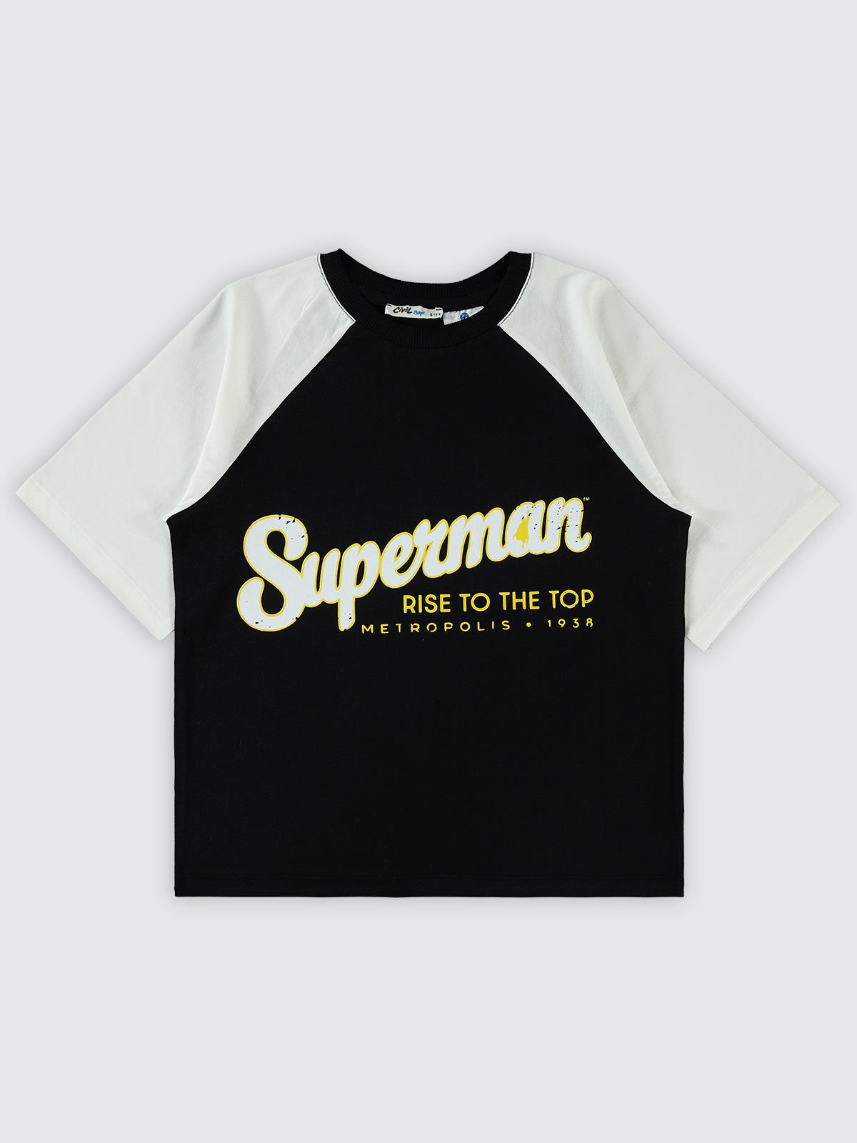 Süperman Baskılı 6-9 Yaş Tişört - Siyah