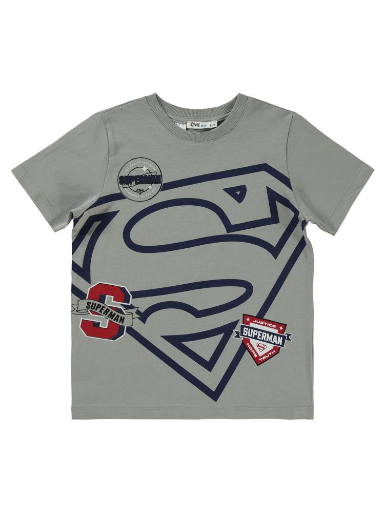 Süperman Logolu 10-13 Yaş Tişört - Gri