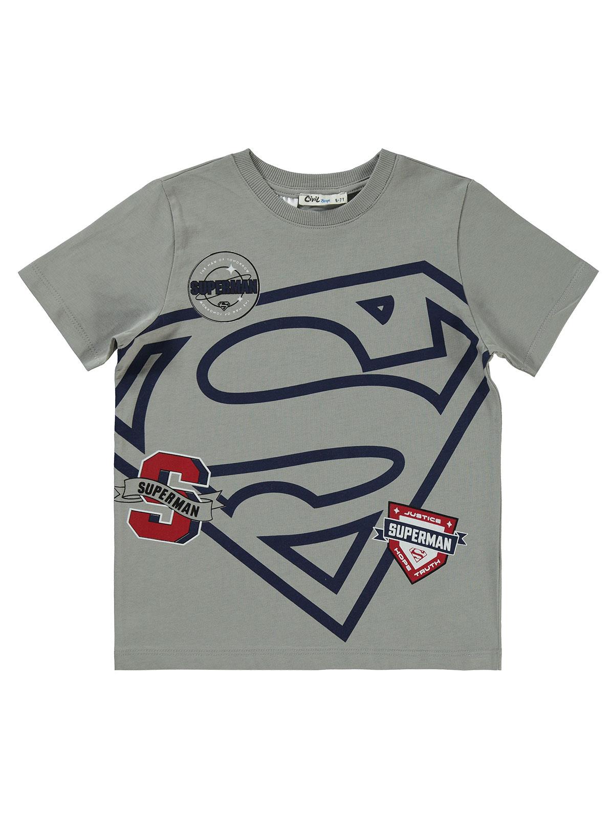 Süperman Logolu 6-9 Yaş Tişört - Gri