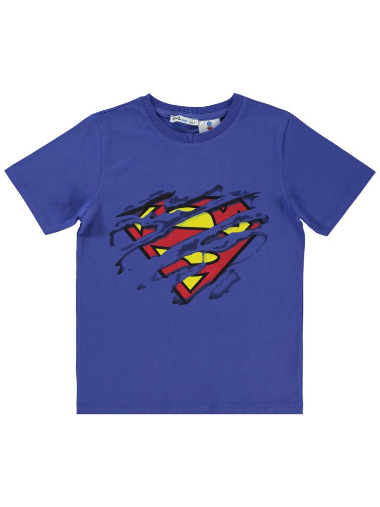 Süperman Logolu 6-9 Yaş Tişört - Mavi
