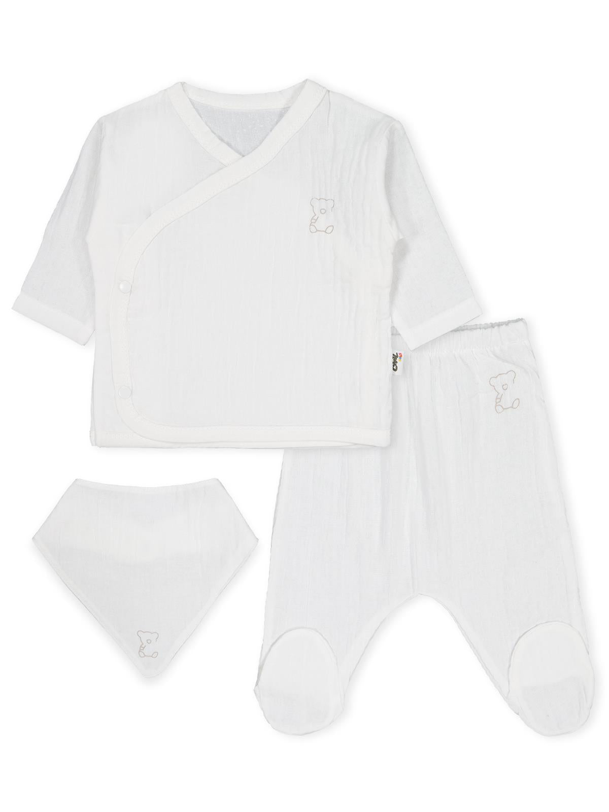 Civil Baby Ayıcık Baskılı Zıbın Takımları - Ekru
